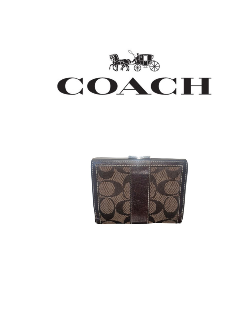 Coach Dark Brown Signature Compact Wallet